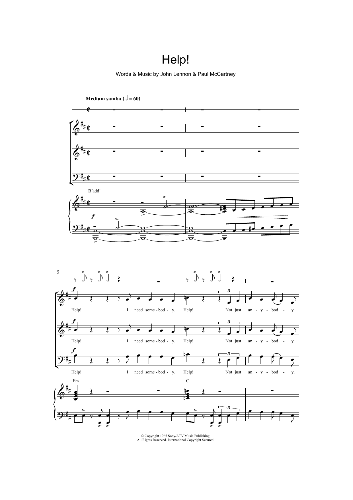 Download The Beatles Help! Sheet Music and learn how to play SAB PDF digital score in minutes