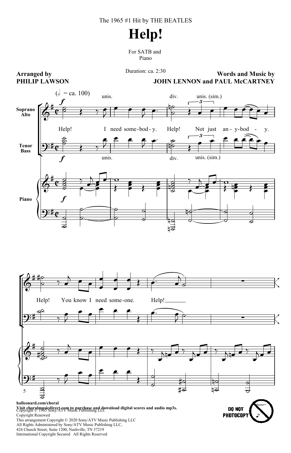 Download The Beatles Help! (arr. Philip Lawson) Sheet Music and learn how to play SATB Choir PDF digital score in minutes