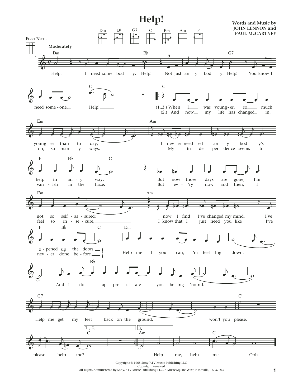 Download The Beatles Help! Sheet Music and learn how to play Ukulele PDF digital score in minutes
