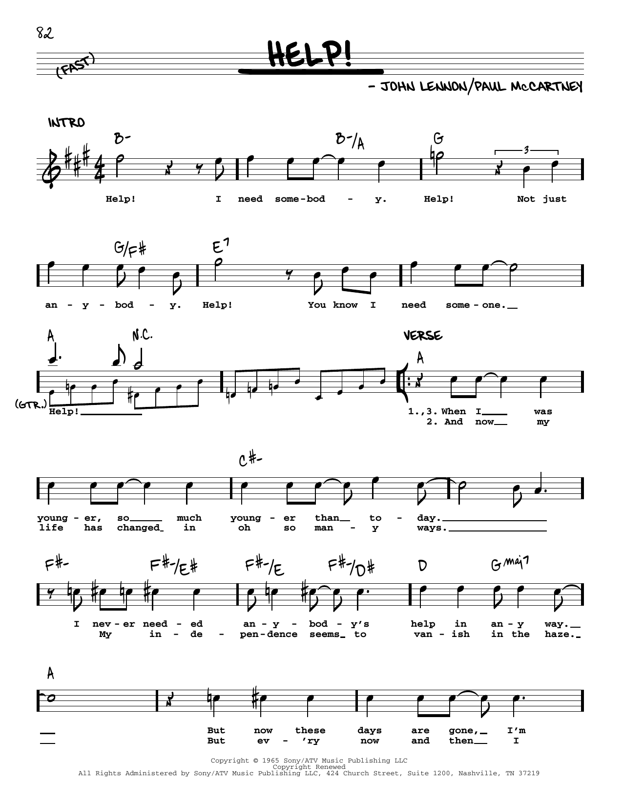 Download The Beatles Help! [Jazz version] Sheet Music and learn how to play Real Book – Melody, Lyrics & Chords PDF digital score in minutes