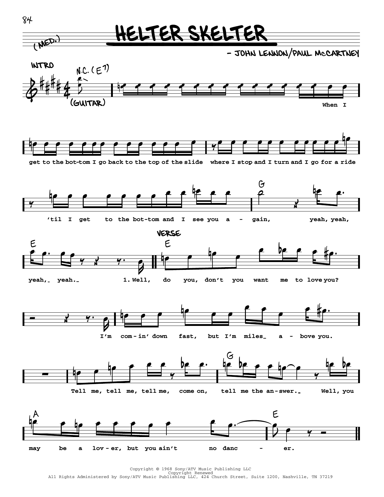 Download The Beatles Helter Skelter [Jazz version] Sheet Music and learn how to play Real Book – Melody, Lyrics & Chords PDF digital score in minutes