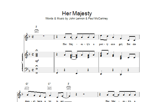 Download The Beatles Her Majesty Sheet Music and learn how to play Melody Line, Lyrics & Chords PDF digital score in minutes