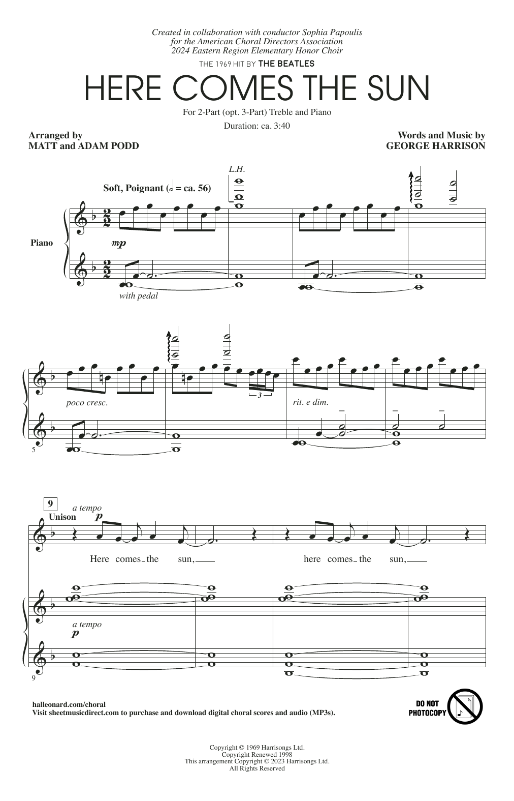 Download The Beatles Here Comes The Sun (arr. Matt and Adam Podd) Sheet Music and learn how to play SAB Choir PDF digital score in minutes