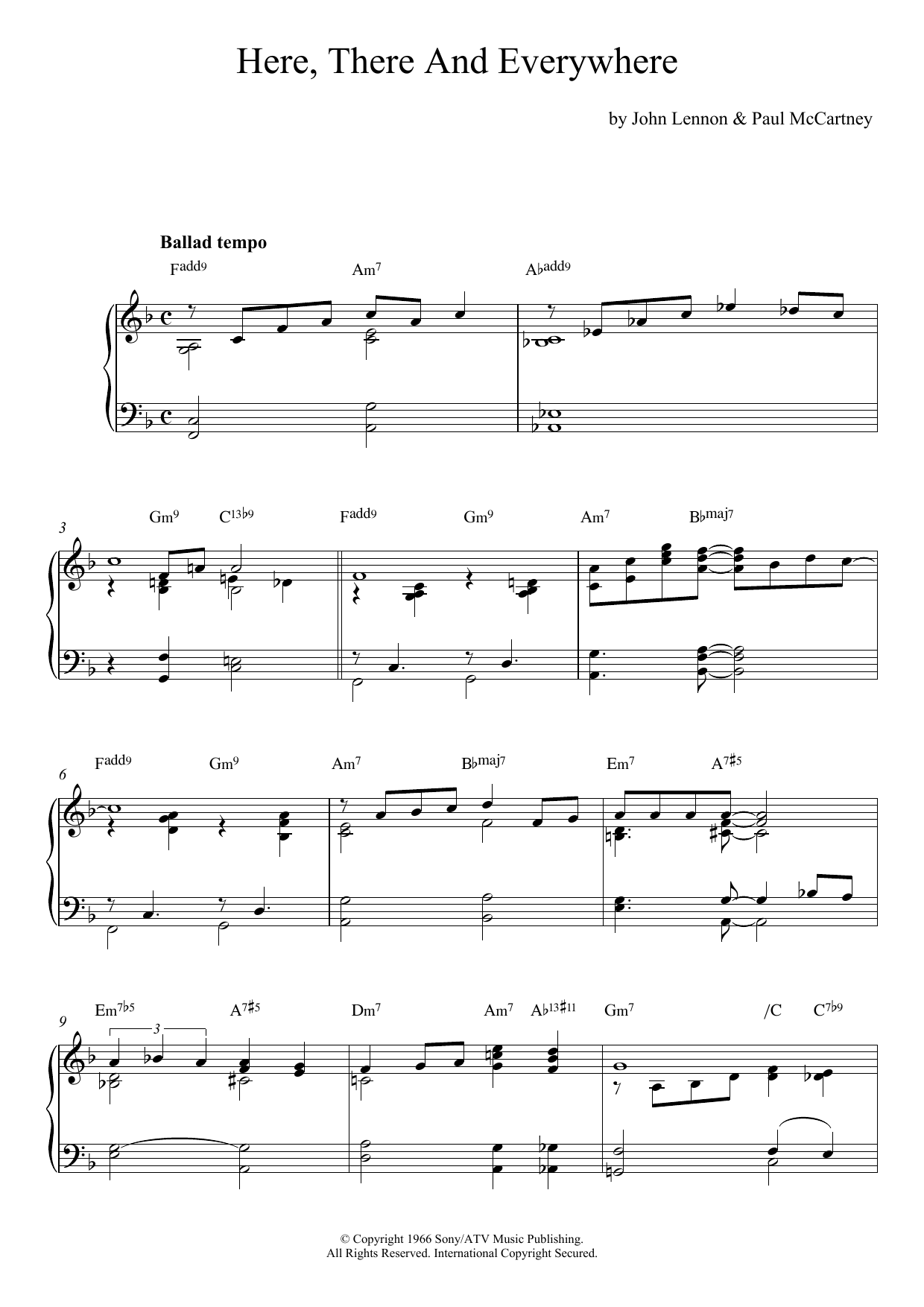Download The Beatles Here, There And Everywhere Sheet Music and learn how to play Piano PDF digital score in minutes