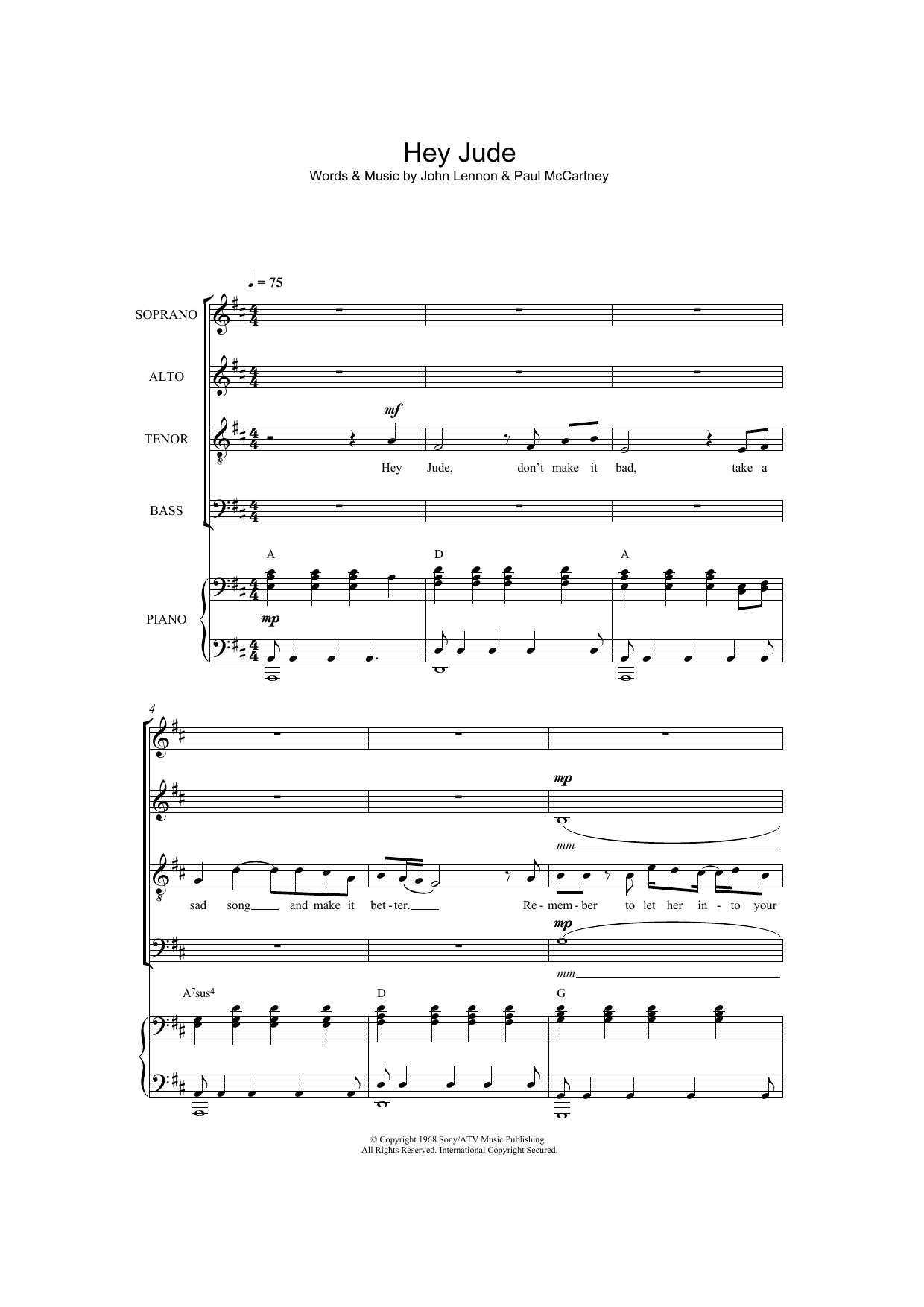 Download The Beatles Hey Jude (arr. Jeremy Birchall) Sheet Music and learn how to play SATB PDF digital score in minutes