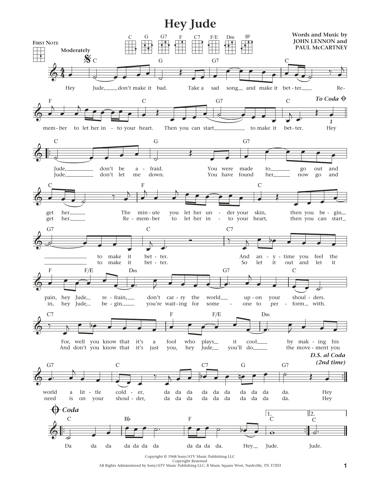 Download The Beatles Hey Jude Sheet Music and learn how to play Ukulele PDF digital score in minutes
