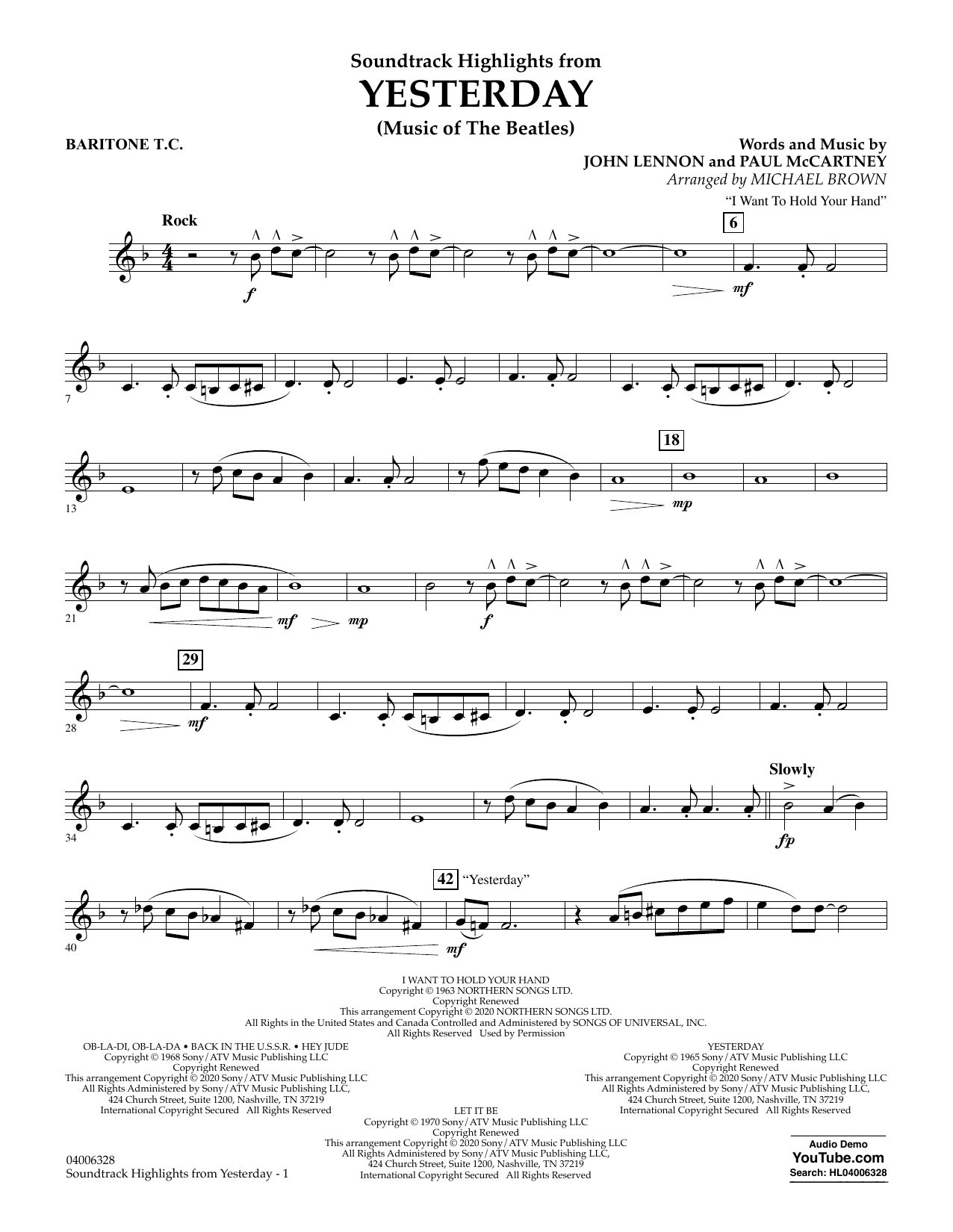 Download The Beatles Highlights from Yesterday (Music Of The Beatles) (arr. Michael Brown) - Baritone Sheet Music and learn how to play Concert Band PDF digital score in minutes