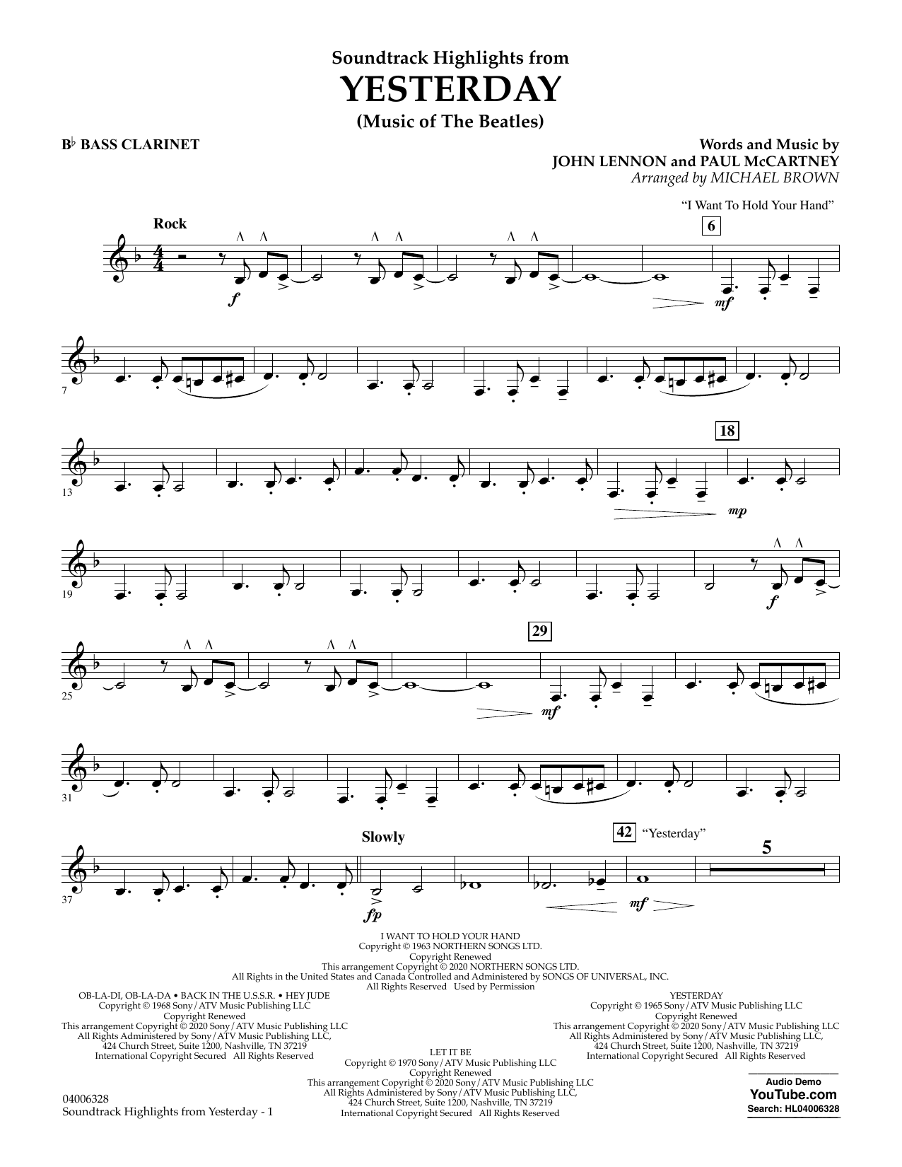 Download The Beatles Highlights from Yesterday (Music Of The Beatles) (arr. Michael Brown) - Bb Bass Sheet Music and learn how to play Concert Band PDF digital score in minutes