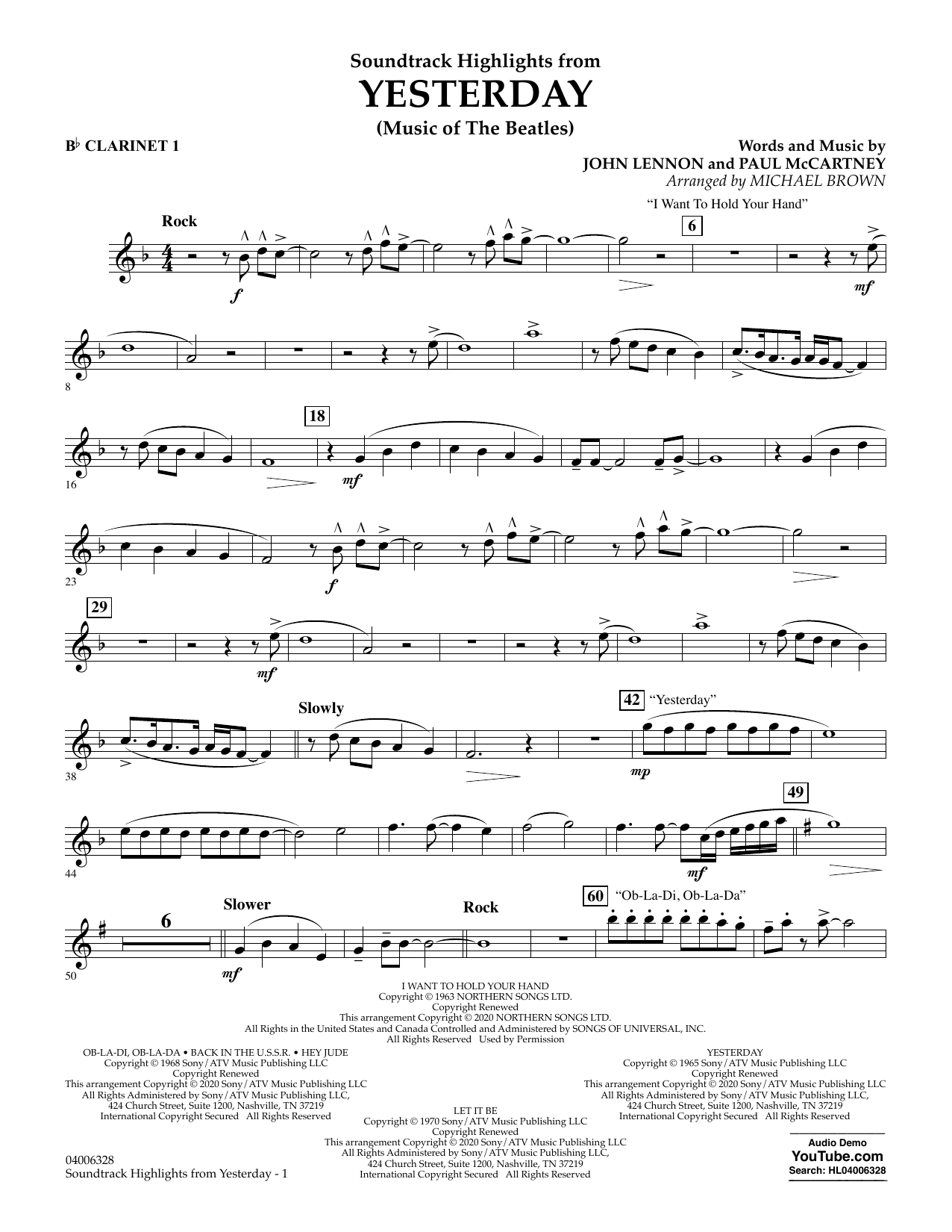 Download The Beatles Highlights from Yesterday (Music Of The Beatles) (arr. Michael Brown) - Bb Clari Sheet Music and learn how to play Concert Band PDF digital score in minutes