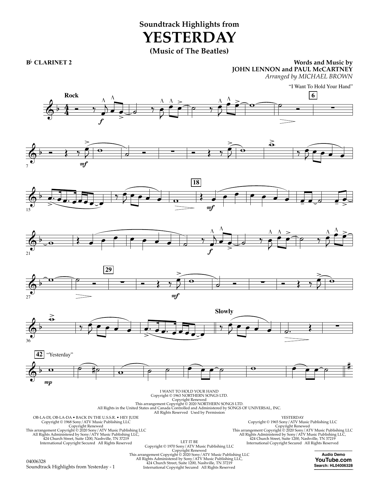 Download The Beatles Highlights from Yesterday (Music Of The Beatles) (arr. Michael Brown) - Bb Clari Sheet Music and learn how to play Concert Band PDF digital score in minutes