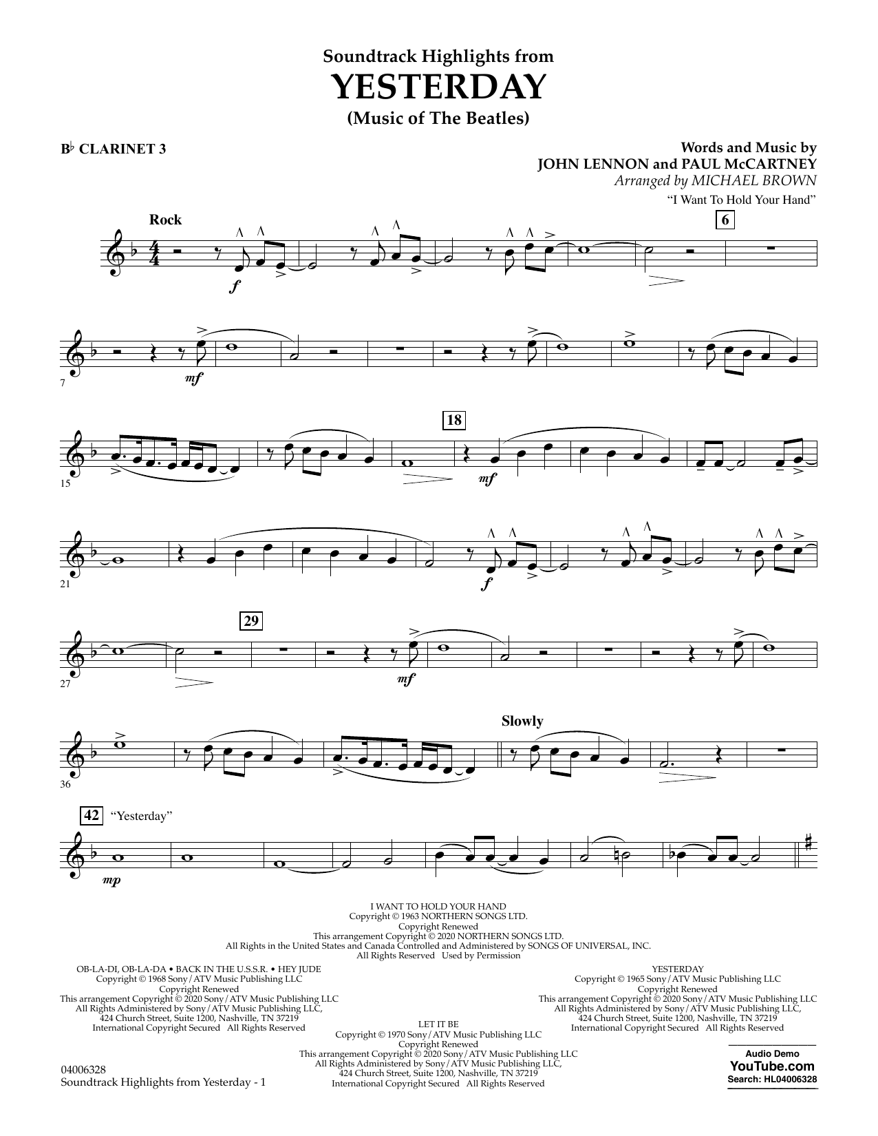 Download The Beatles Highlights from Yesterday (Music Of The Beatles) (arr. Michael Brown) - Bb Clari Sheet Music and learn how to play Concert Band PDF digital score in minutes