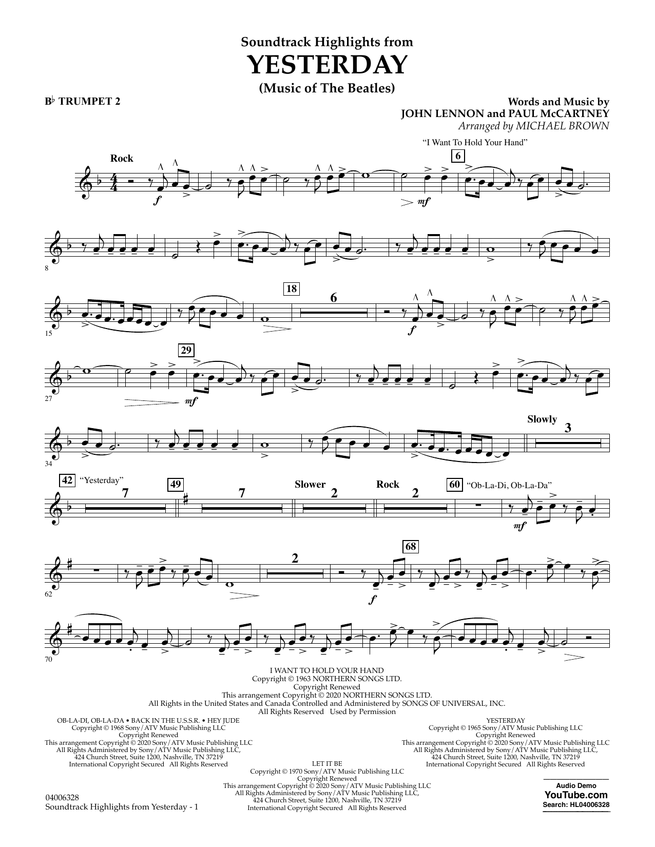 Download The Beatles Highlights from Yesterday (Music Of The Beatles) (arr. Michael Brown) - Bb Trump Sheet Music and learn how to play Concert Band PDF digital score in minutes