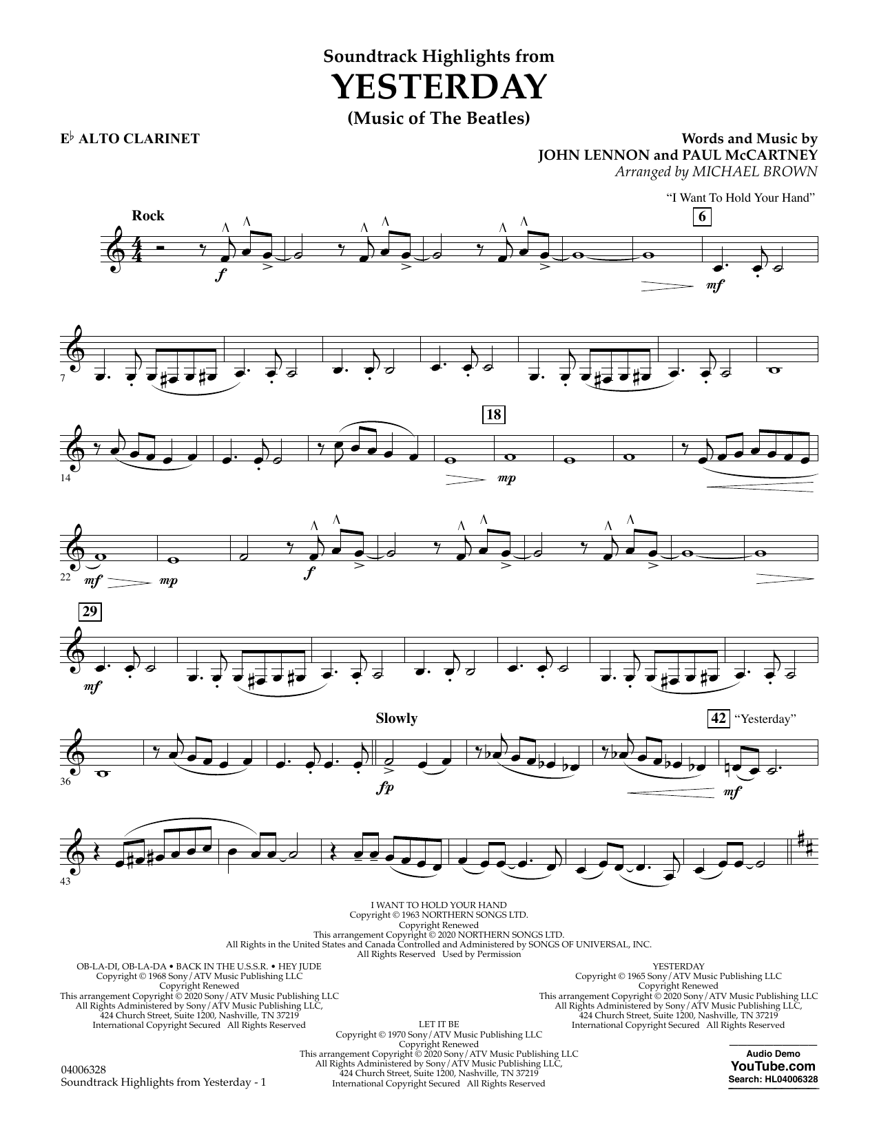 Download The Beatles Highlights from Yesterday (Music Of The Beatles) (arr. Michael Brown) - Eb Alto Sheet Music and learn how to play Concert Band PDF digital score in minutes