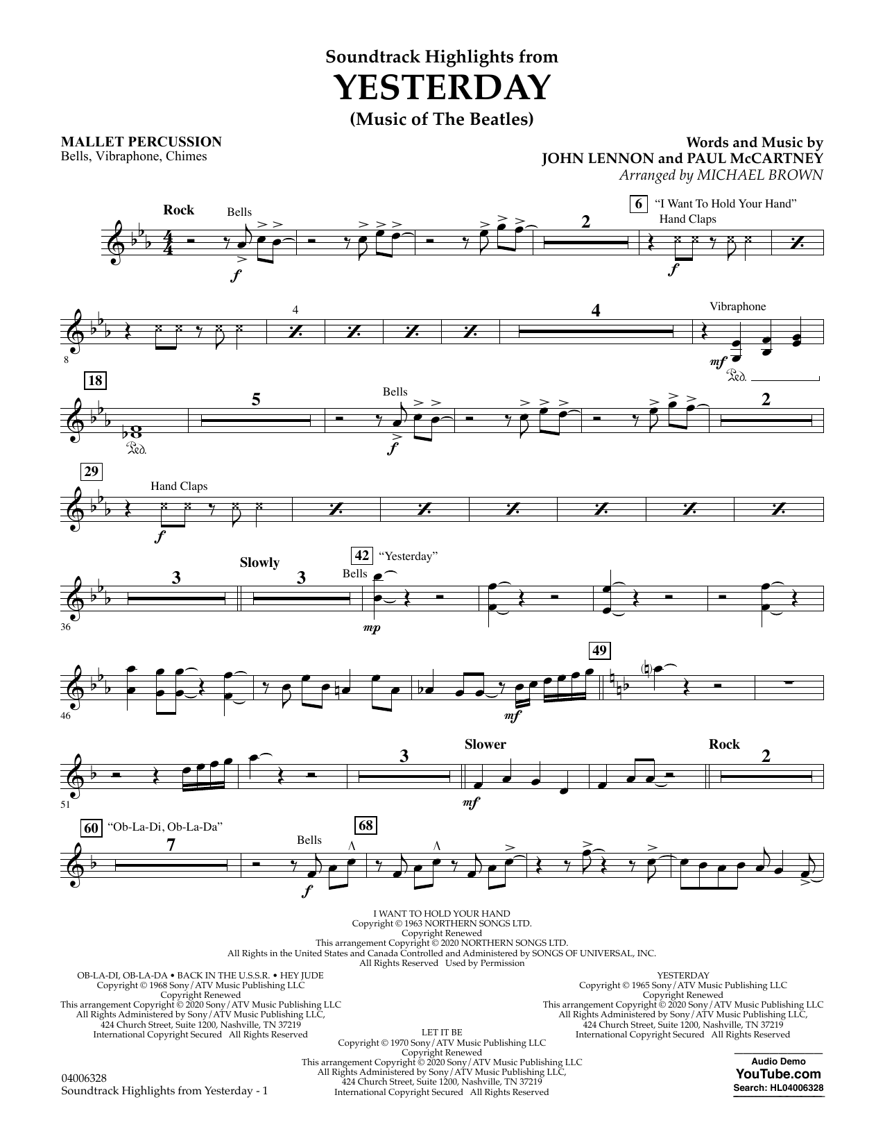 Download The Beatles Highlights from Yesterday (Music Of The Beatles) (arr. Michael Brown) - Mallet P Sheet Music and learn how to play Concert Band PDF digital score in minutes