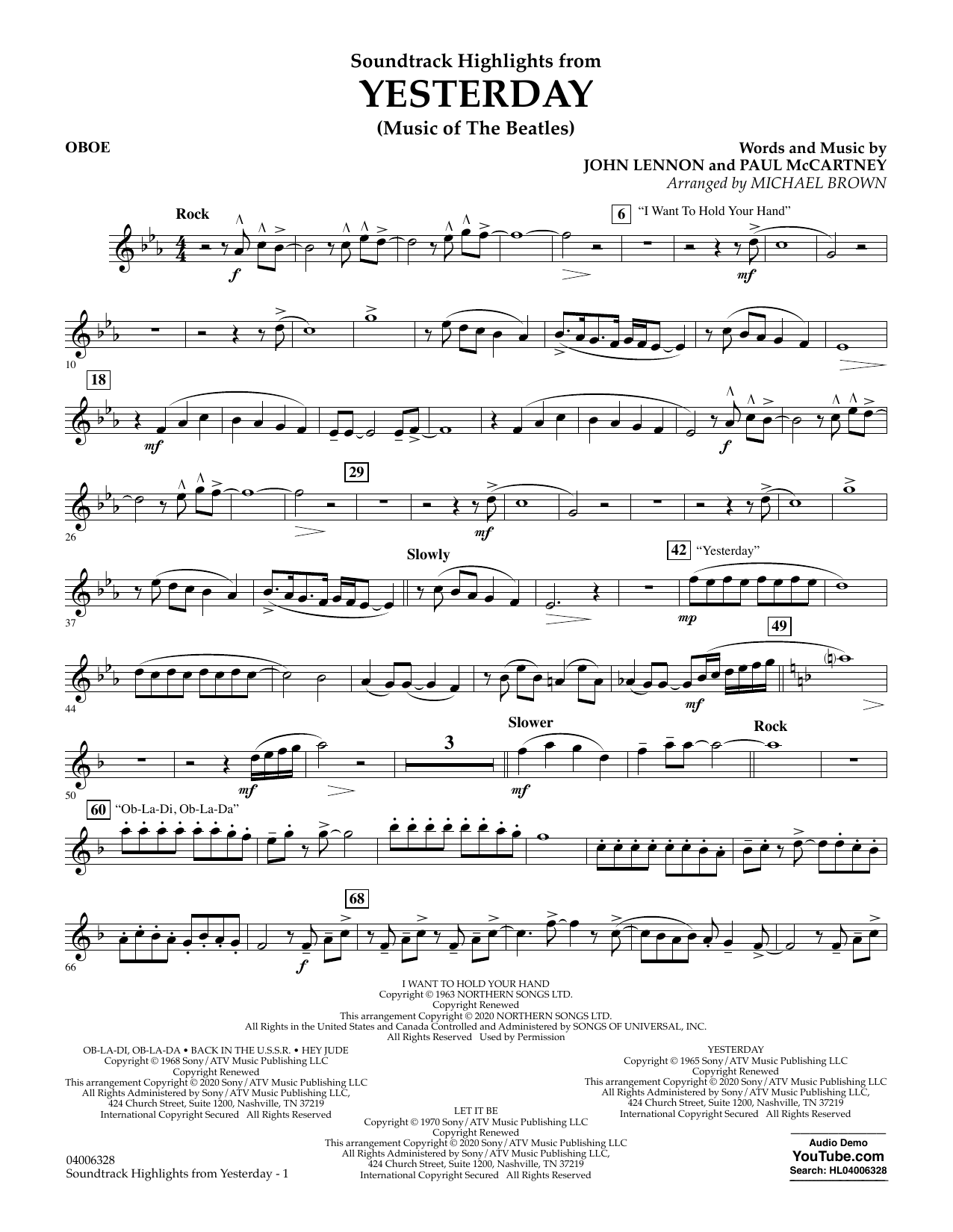 Download The Beatles Highlights from Yesterday (Music Of The Beatles) (arr. Michael Brown) - Oboe Sheet Music and learn how to play Concert Band PDF digital score in minutes