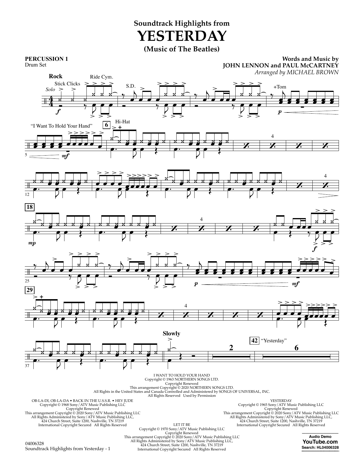 Download The Beatles Highlights from Yesterday (Music Of The Beatles) (arr. Michael Brown) - Percussi Sheet Music and learn how to play Concert Band PDF digital score in minutes