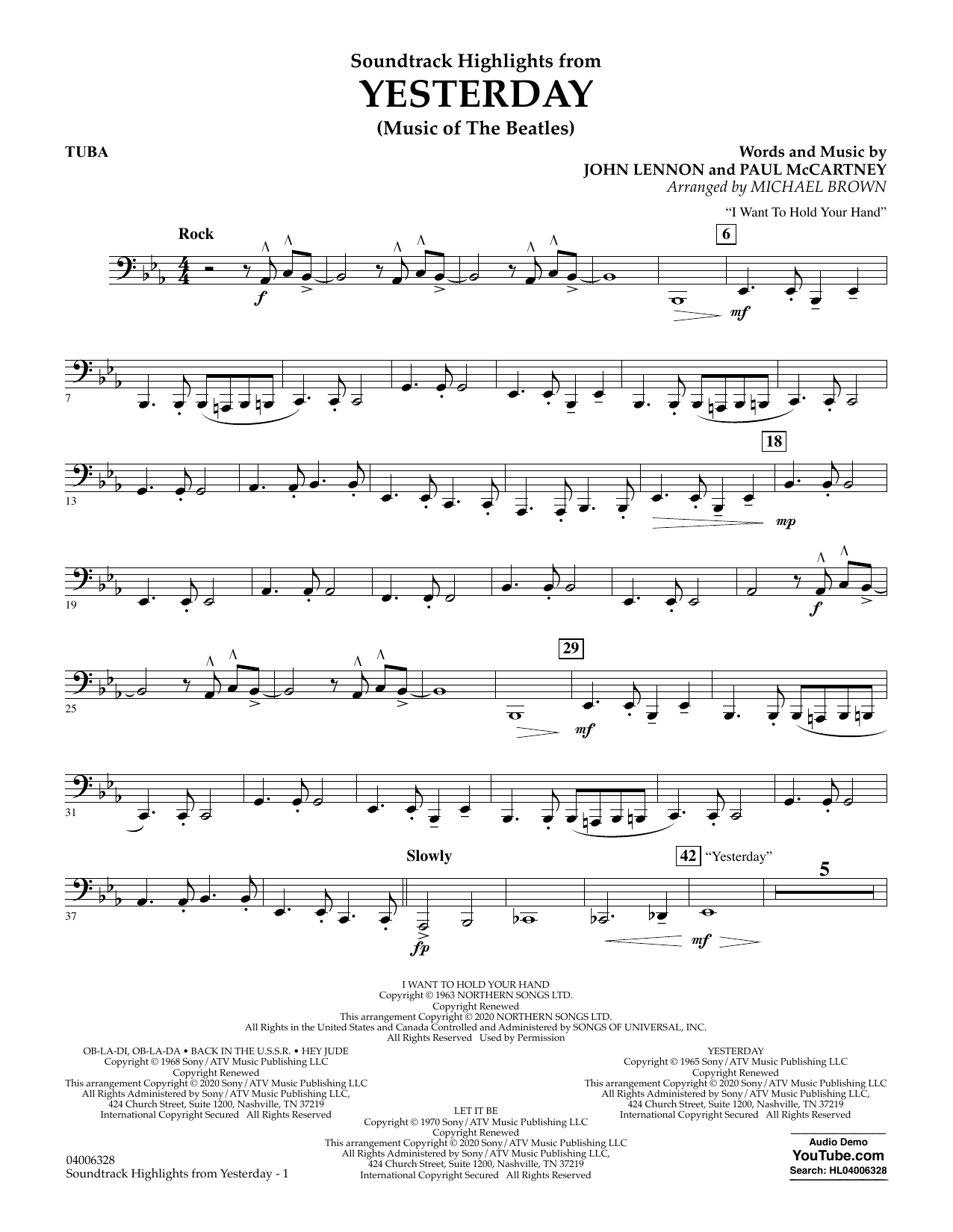 Download The Beatles Highlights from Yesterday (Music Of The Beatles) (arr. Michael Brown) - Tuba Sheet Music and learn how to play Concert Band PDF digital score in minutes