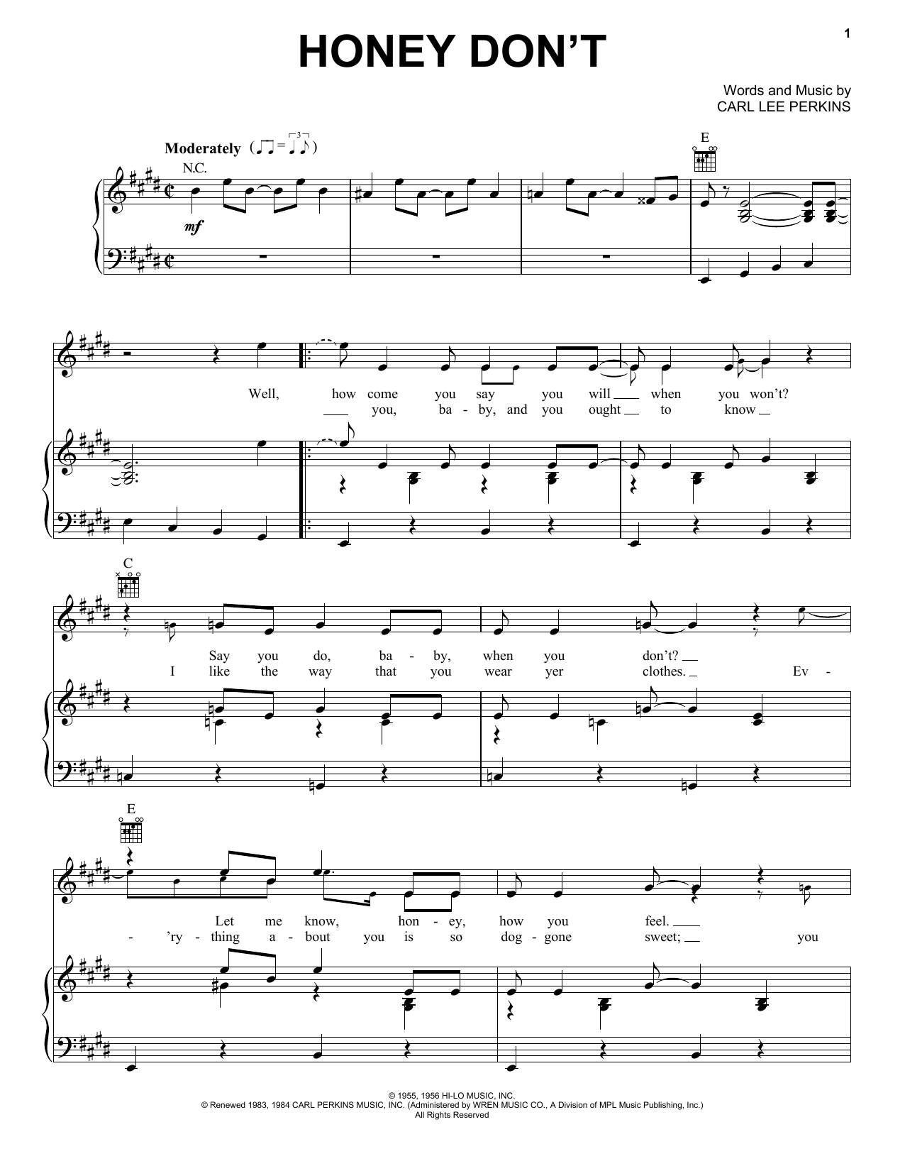 Download The Beatles Honey Don't Sheet Music and learn how to play Piano, Vocal & Guitar (Right-Hand Melody) PDF digital score in minutes