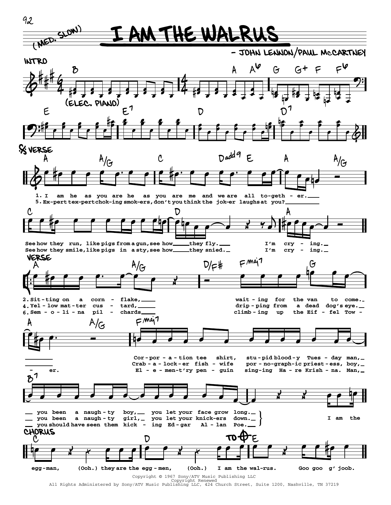Download The Beatles I Am The Walrus [Jazz version] Sheet Music and learn how to play Real Book – Melody, Lyrics & Chords PDF digital score in minutes