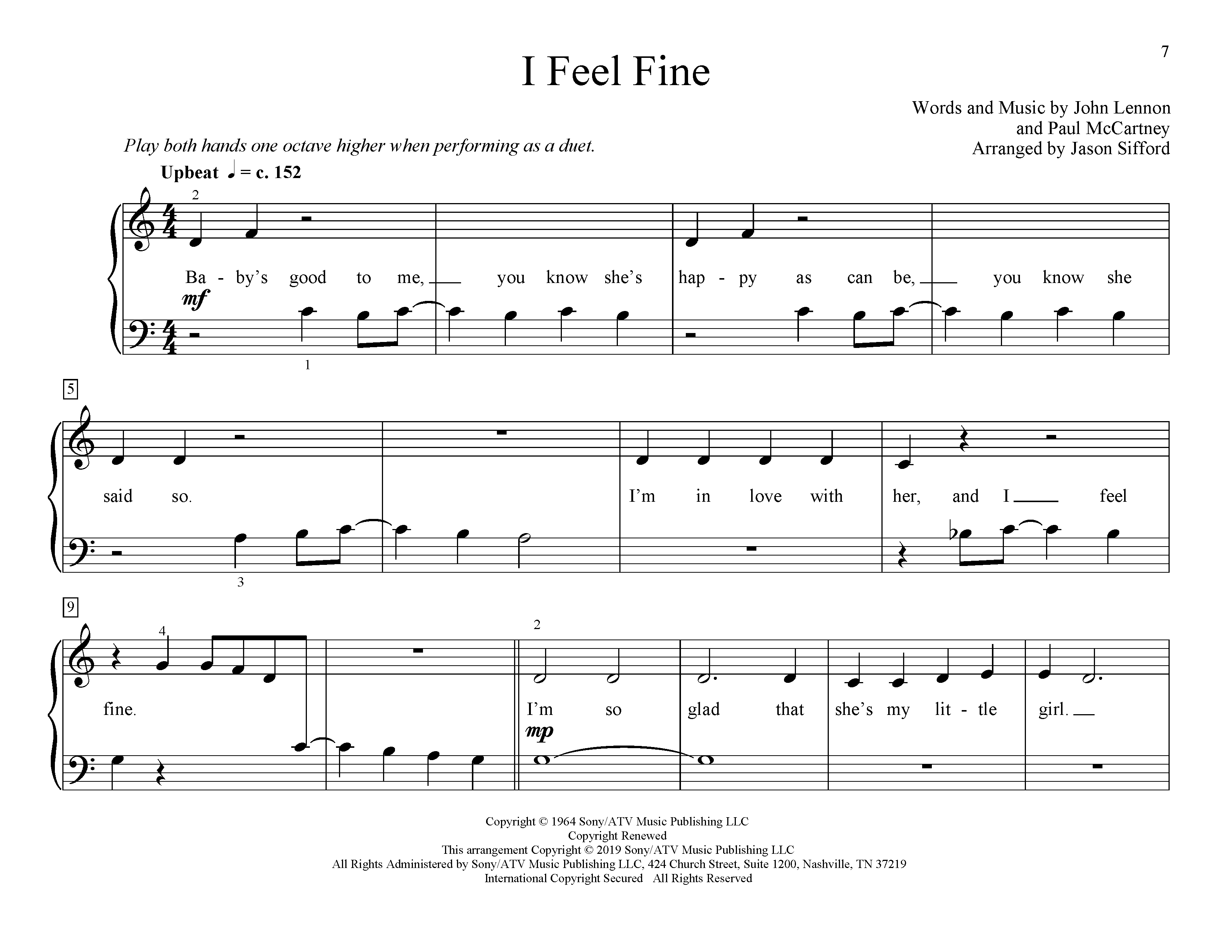 Download The Beatles I Feel Fine (arr. Jason Sifford) Sheet Music and learn how to play Educational Piano PDF digital score in minutes