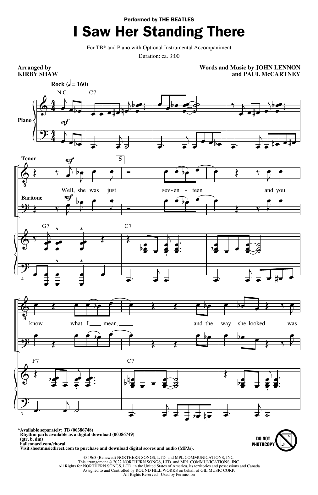 Download The Beatles I Saw Her Standing There (arr. Kirby Shaw) Sheet Music and learn how to play TB Choir PDF digital score in minutes