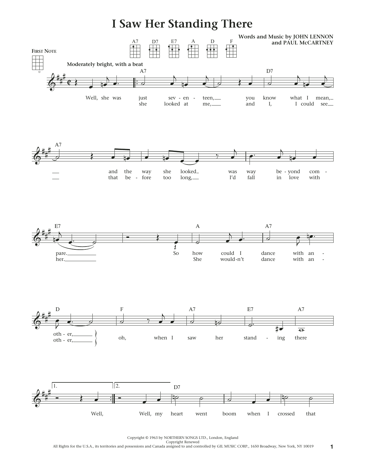 Download The Beatles I Saw Her Standing There (from The Daily Ukulele) (arr. Liz and Jim Beloff) Sheet Music and learn how to play Ukulele PDF digital score in minutes