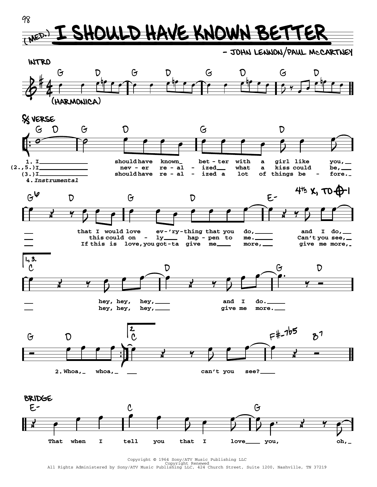 Download The Beatles I Should Have Known Better [Jazz version] Sheet Music and learn how to play Real Book – Melody, Lyrics & Chords PDF digital score in minutes