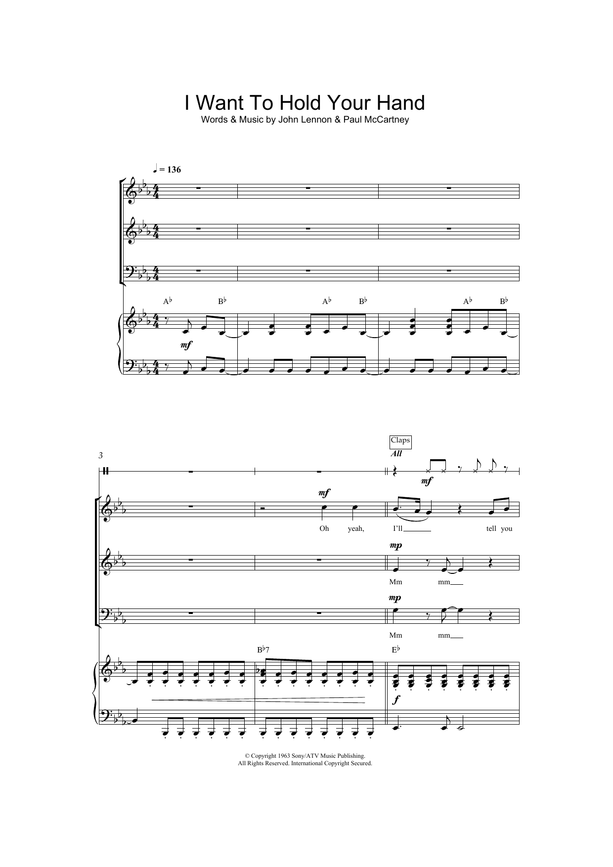 Download The Beatles I Want To Hold Your Hand Sheet Music and learn how to play SAB PDF digital score in minutes