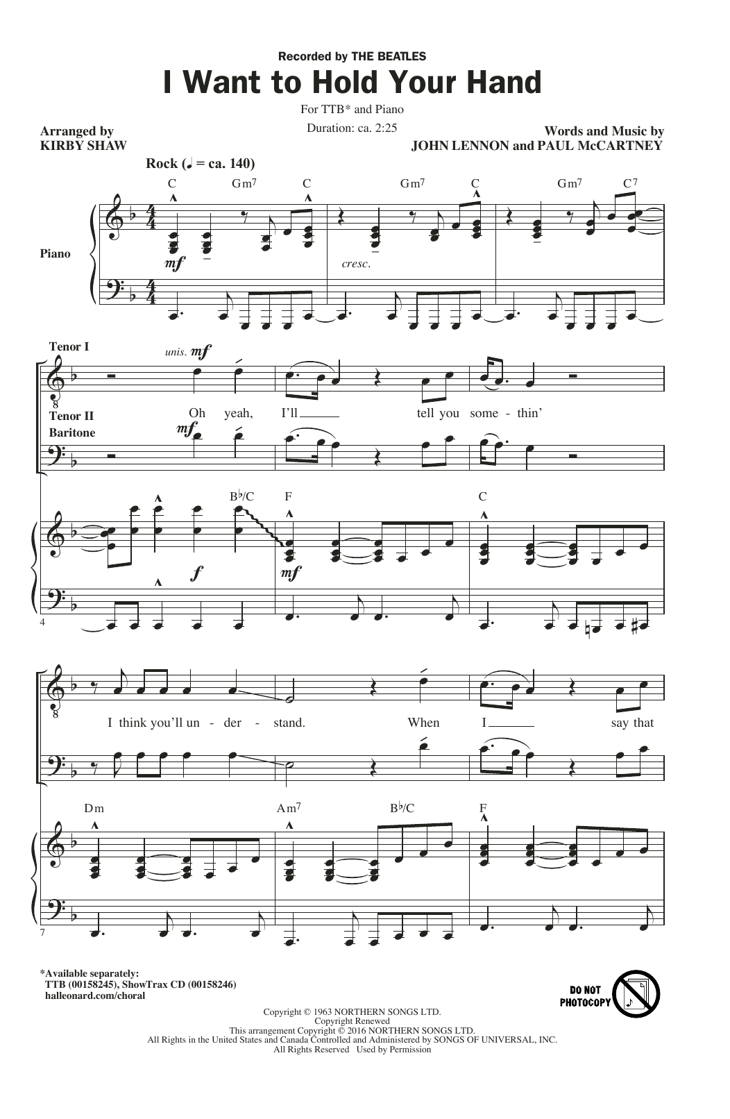 Download Kirby Shaw I Want To Hold Your Hand Sheet Music and learn how to play TTBB PDF digital score in minutes