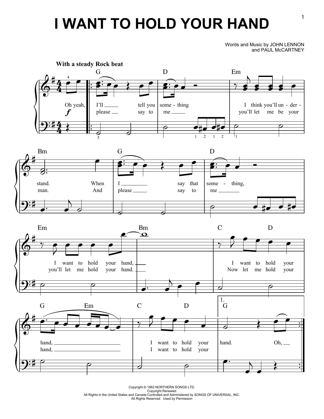 Download The Beatles I Want To Hold Your Hand (from Yesterday) Sheet Music and learn how to play Easy Piano PDF digital score in minutes