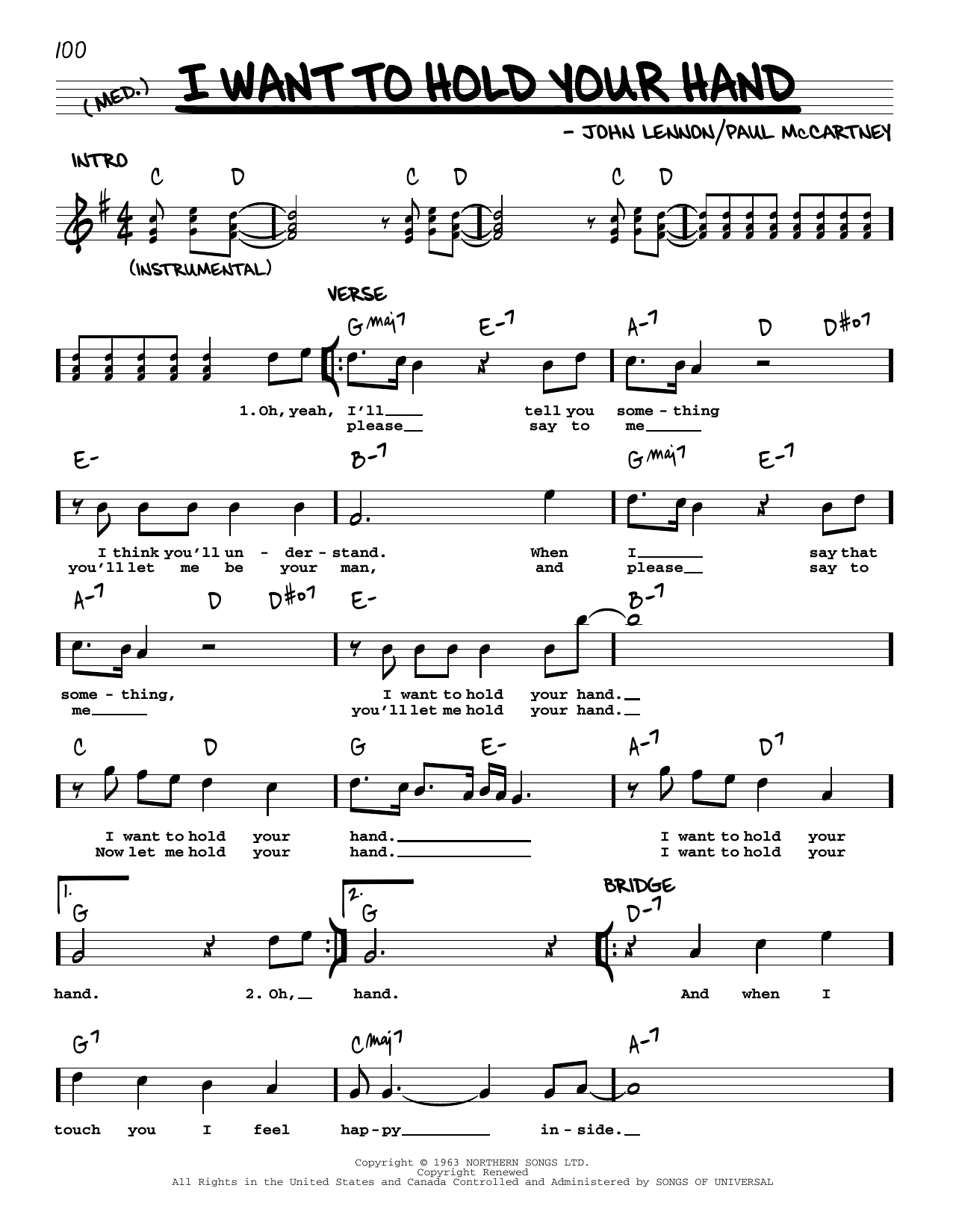 Download The Beatles I Want To Hold Your Hand [Jazz version] Sheet Music and learn how to play Real Book – Melody, Lyrics & Chords PDF digital score in minutes