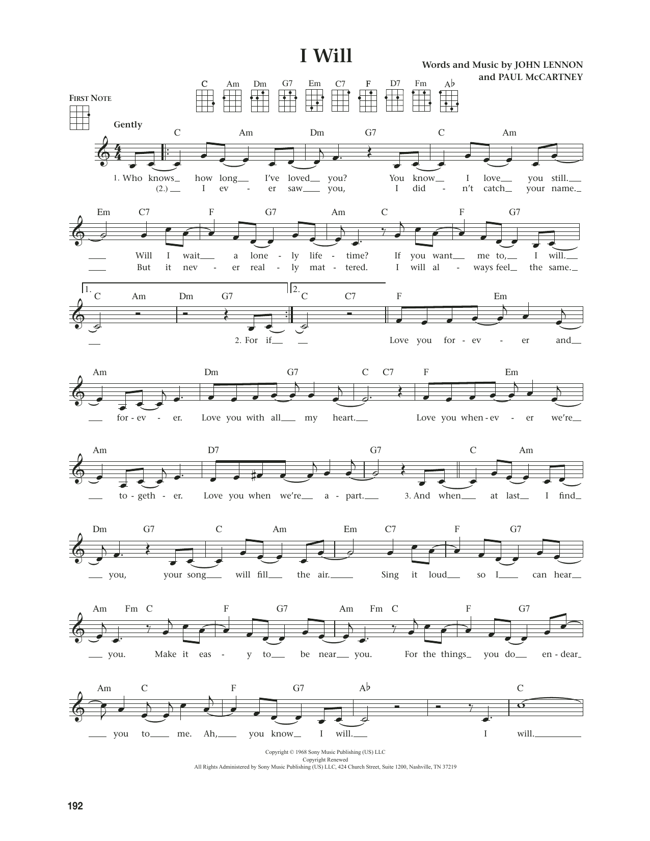 Download The Beatles I Will (from The Daily Ukulele) (arr. Jim Beloff) Sheet Music and learn how to play Ukulele PDF digital score in minutes