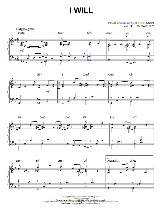 Download The Beatles I Will Sheet Music and learn how to play Piano PDF digital score in minutes