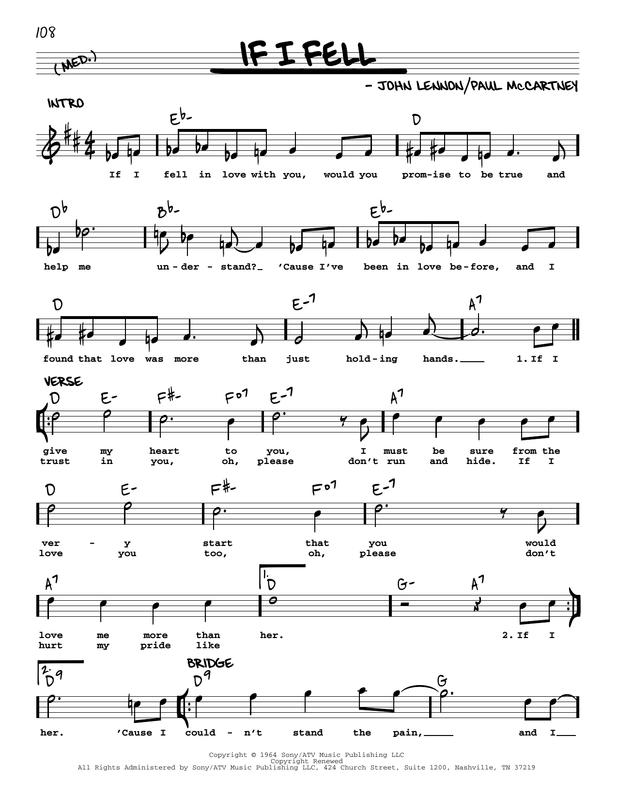 Download The Beatles If I Fell [Jazz version] Sheet Music and learn how to play Real Book – Melody, Lyrics & Chords PDF digital score in minutes