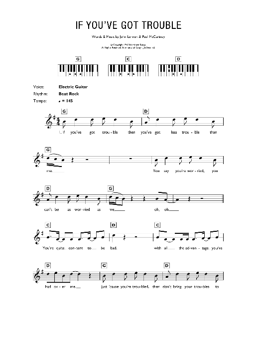 Download The Beatles If You've Got Trouble Sheet Music and learn how to play Keyboard PDF digital score in minutes