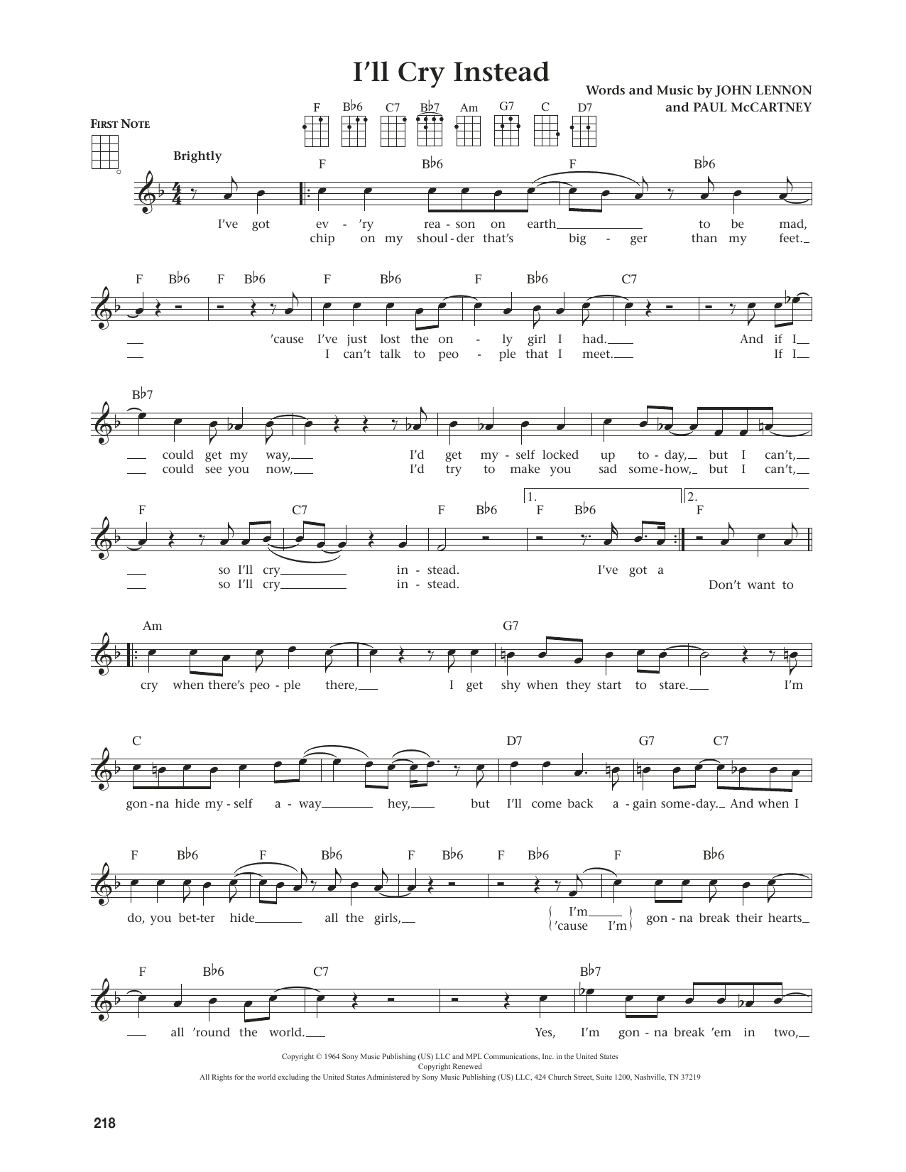 Download The Beatles I'll Cry Instead (from The Daily Ukulele) (arr. Jim Beloff) Sheet Music and learn how to play Ukulele PDF digital score in minutes