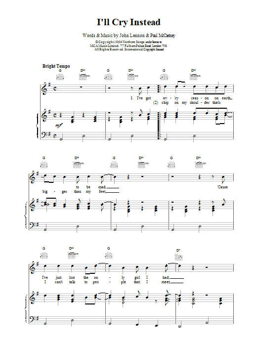 Download The Beatles I'll Cry Instead Sheet Music and learn how to play Alto Saxophone PDF digital score in minutes