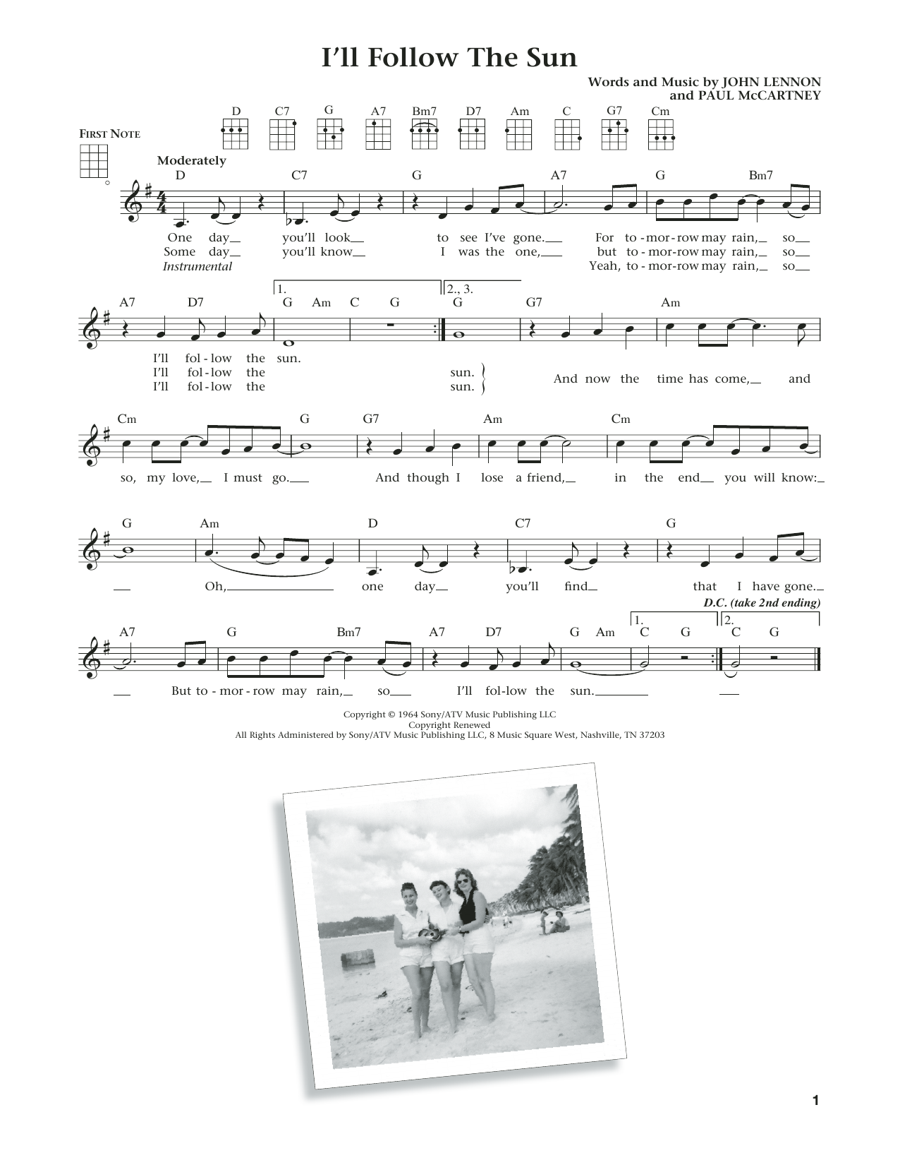Download The Beatles I'll Follow The Sun Sheet Music and learn how to play Ukulele PDF digital score in minutes