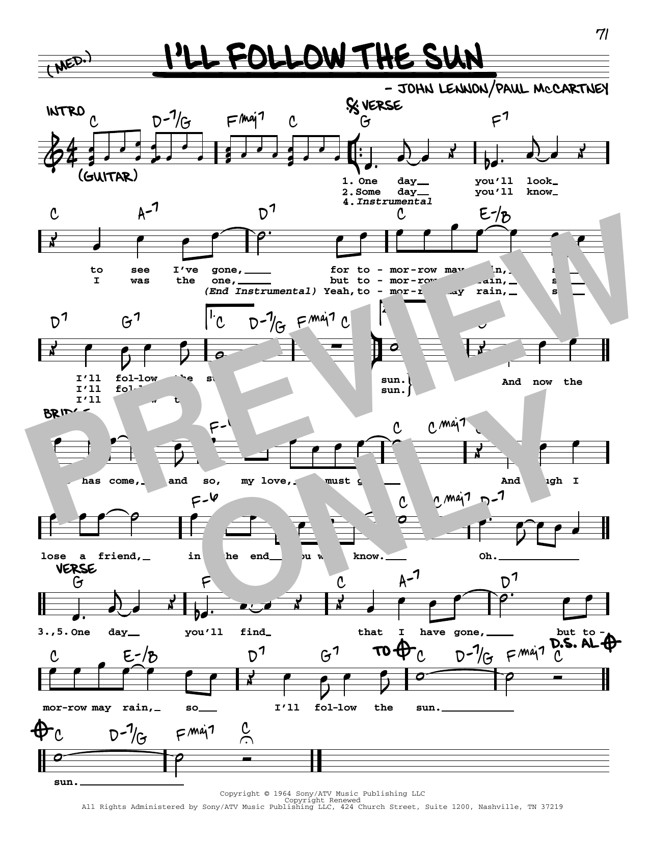 Download The Beatles I'll Follow The Sun [Jazz version] Sheet Music and learn how to play Real Book – Melody, Lyrics & Chords PDF digital score in minutes