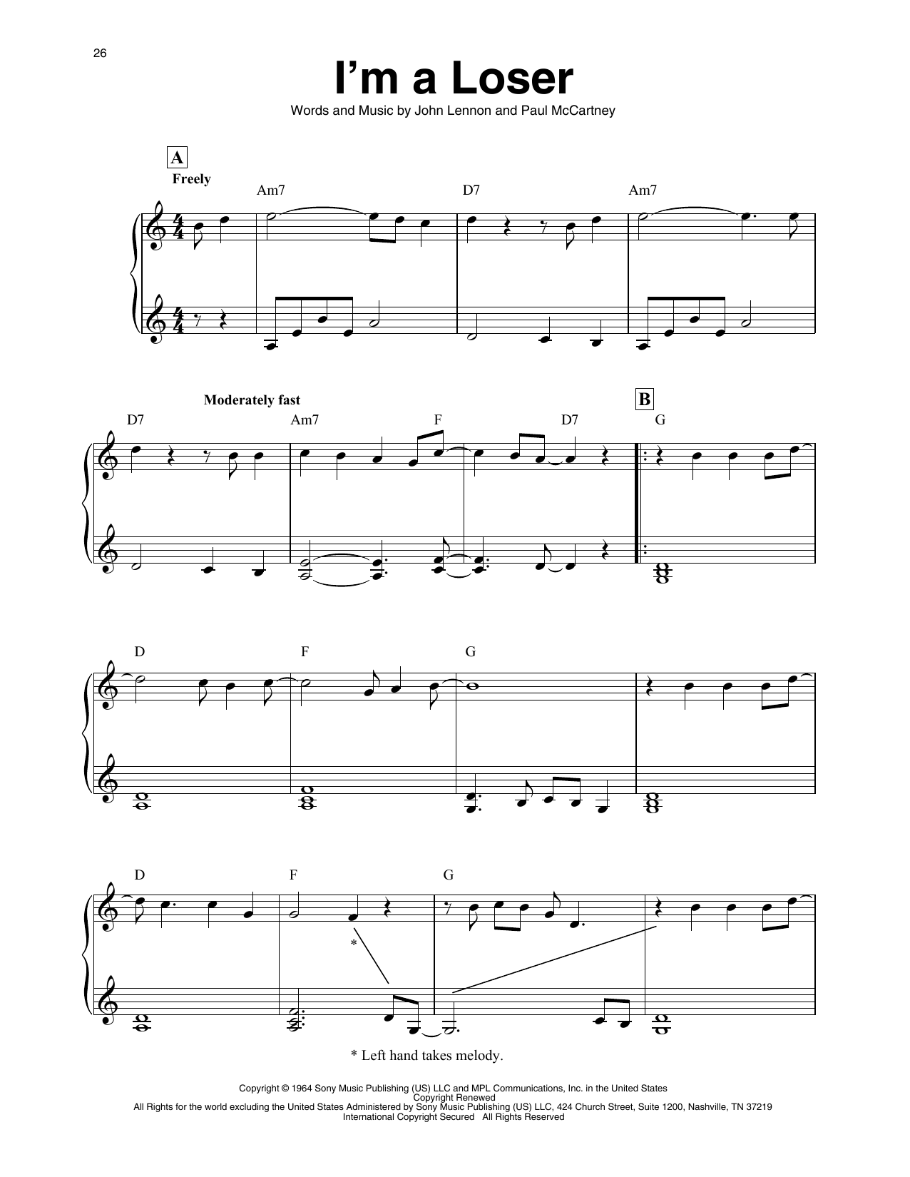 Download The Beatles I'm A Loser (arr. Maeve Gilchrist) Sheet Music and learn how to play Harp PDF digital score in minutes