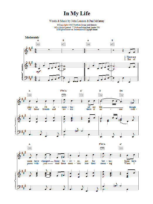 Download The Beatles In My Life Sheet Music and learn how to play SPREP PDF digital score in minutes
