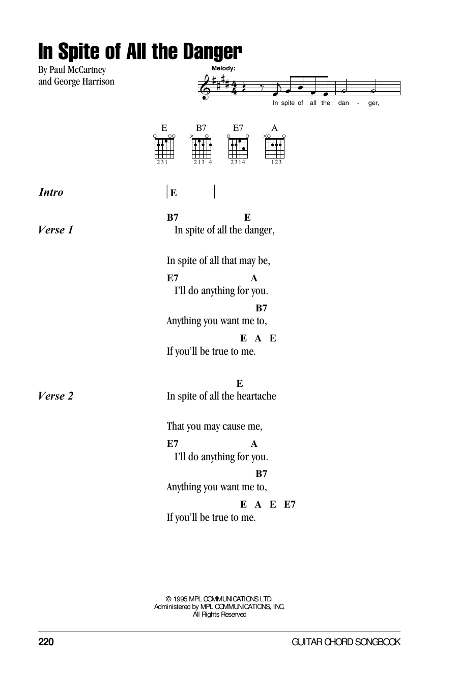 Download The Beatles In Spite Of All The Danger Sheet Music and learn how to play Lyrics & Chords PDF digital score in minutes