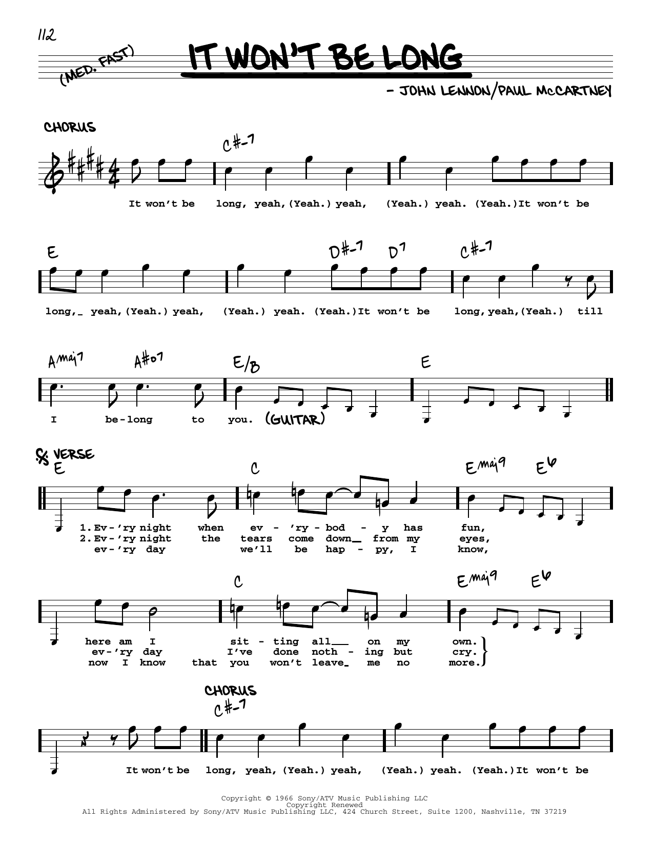 Download The Beatles It Won't Be Long [Jazz version] Sheet Music and learn how to play Real Book – Melody, Lyrics & Chords PDF digital score in minutes