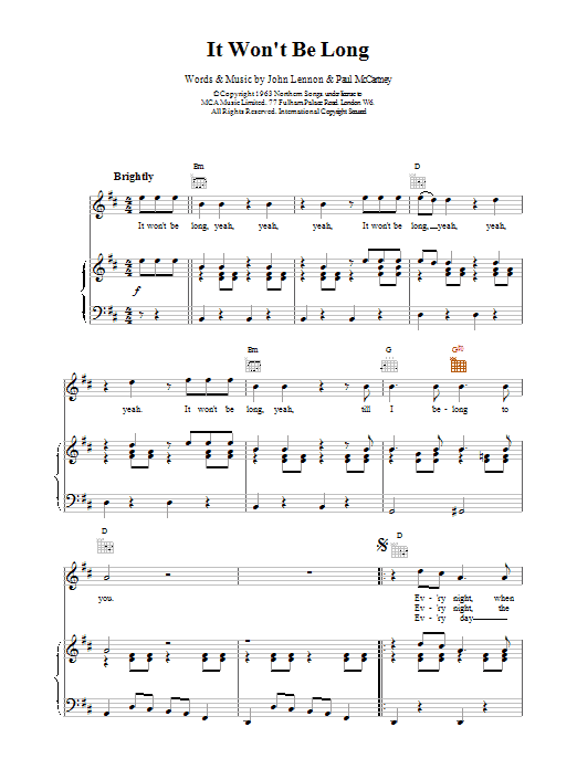 Download The Beatles It Won't Be Long Sheet Music and learn how to play Easy Guitar PDF digital score in minutes