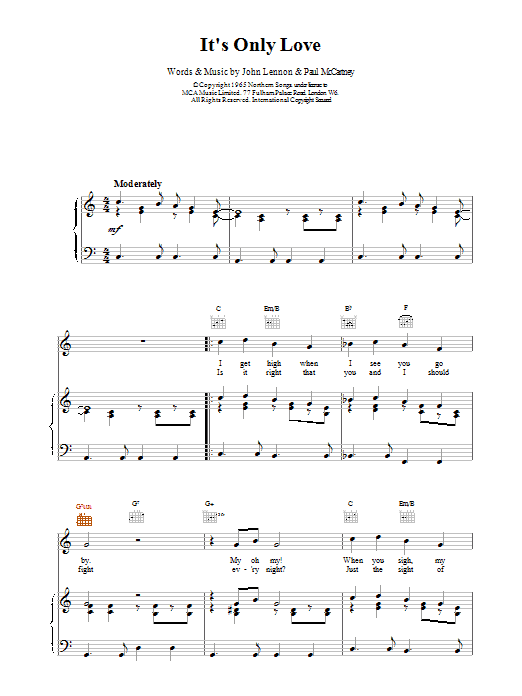 Download The Beatles It's Only Love Sheet Music and learn how to play Tenor Saxophone PDF digital score in minutes
