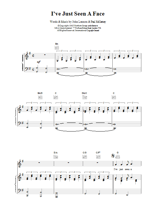 Download The Beatles I've Just Seen A Face Sheet Music and learn how to play Alto Saxophone PDF digital score in minutes