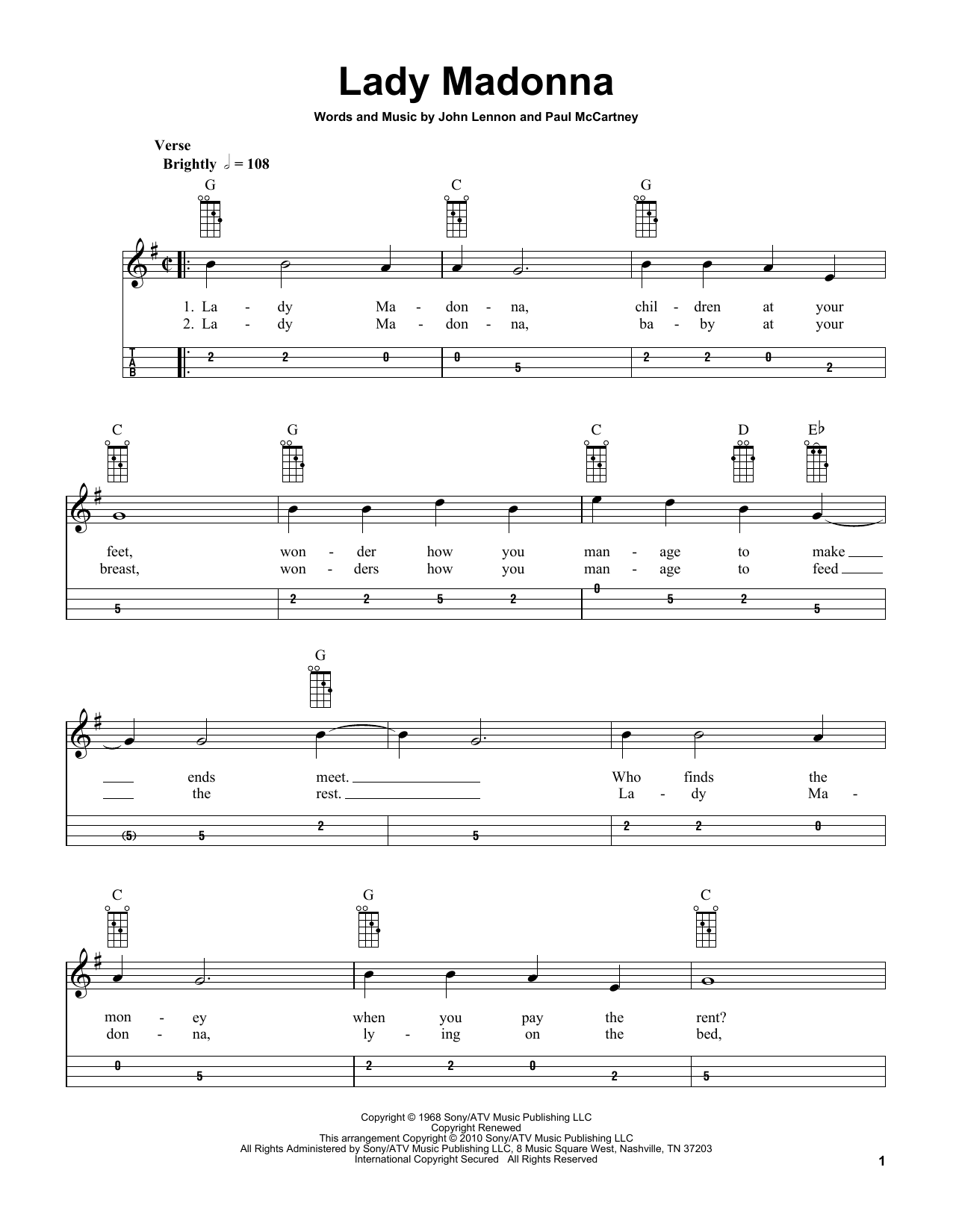 Download The Beatles Lady Madonna (arr. Bobby Westfall) Sheet Music and learn how to play Mandolin PDF digital score in minutes