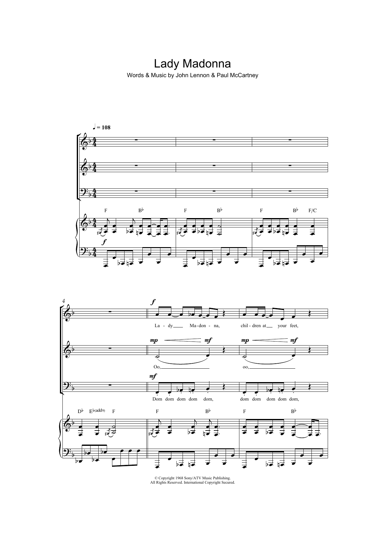 Download The Beatles Lady Madonna Sheet Music and learn how to play SAB PDF digital score in minutes