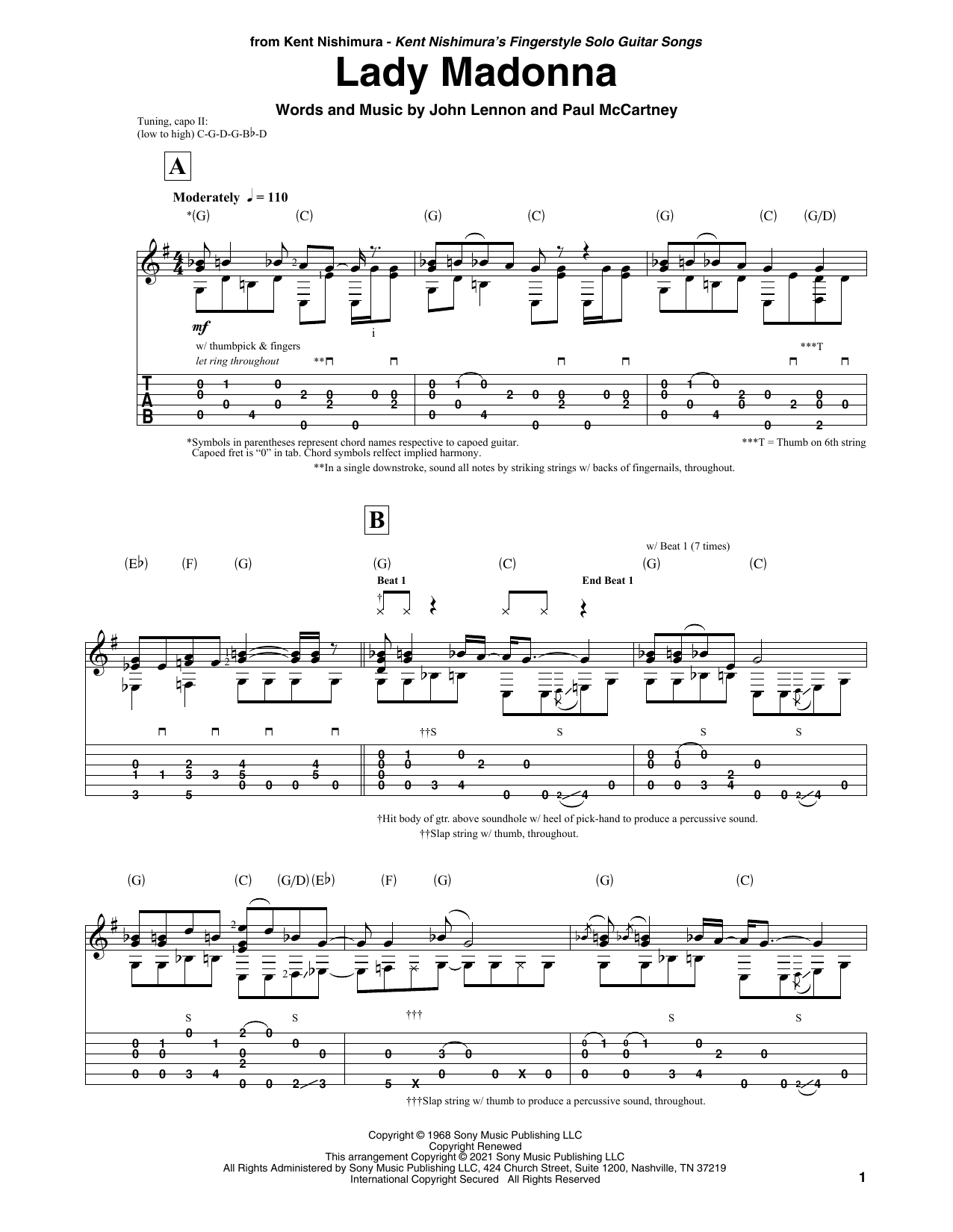 Download The Beatles Lady Madonna (arr. Kent Nishimura) Sheet Music and learn how to play Solo Guitar PDF digital score in minutes