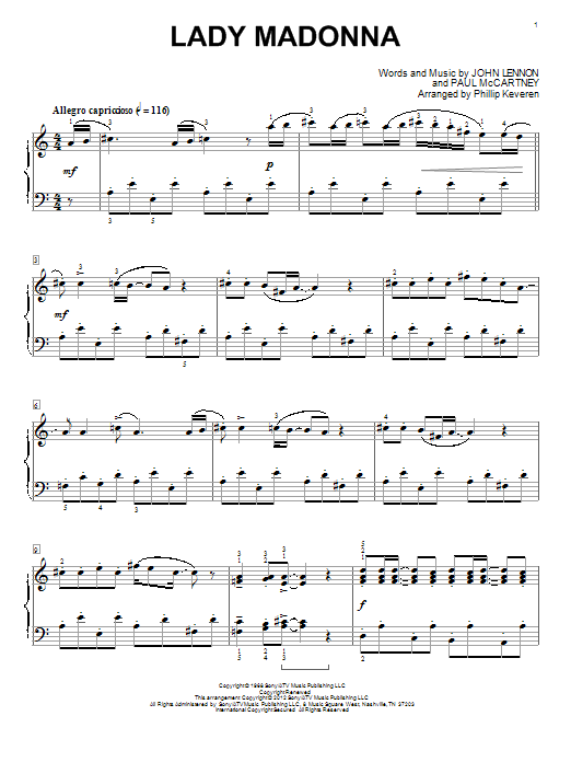 Download The Beatles Lady Madonna Sheet Music and learn how to play Piano PDF digital score in minutes